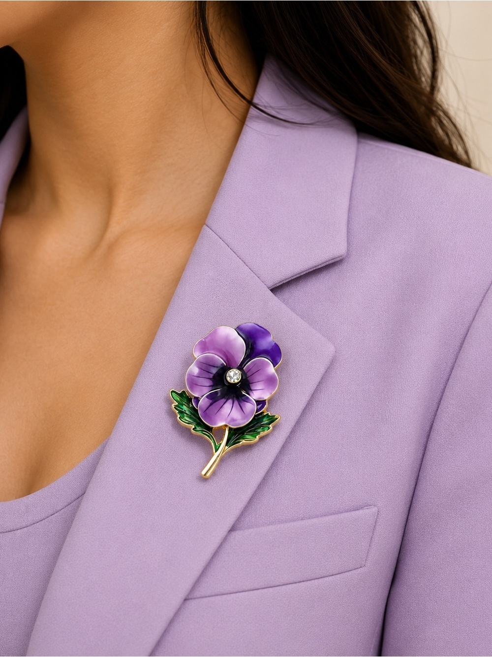 Purple Pansy Flower Gold Brooch View 3